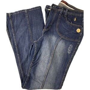 Vintage Y2K Baby Phat Jeans Women 16 Blue Boot Cut Mid Rise Cat Embroidery EUC